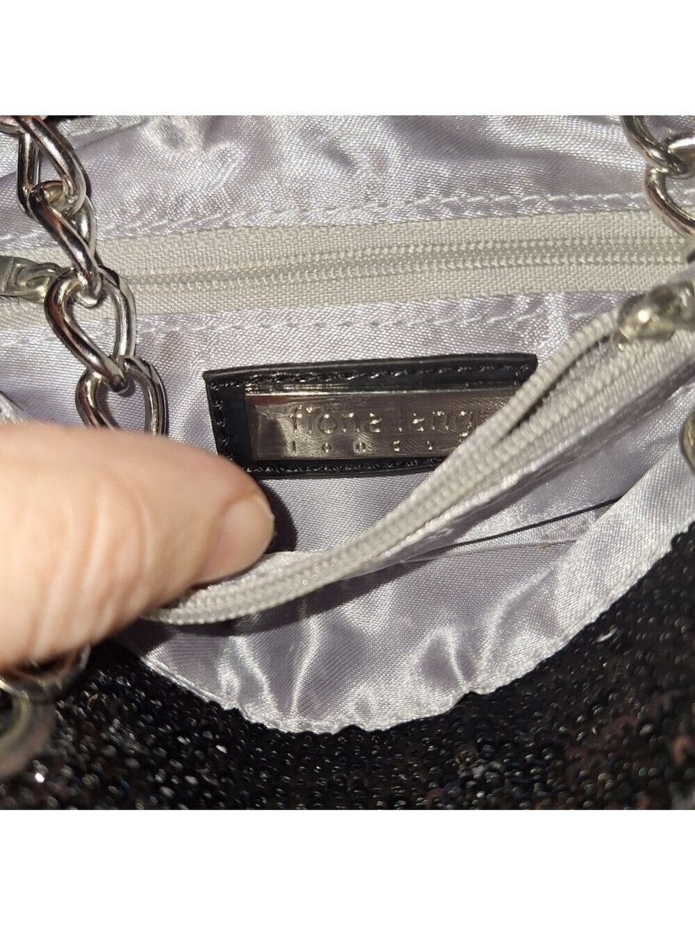 Fiona Lang Small Black Sequin Purse Celebration Party Chain Bag - Picture 4 of 4